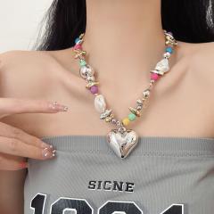 Y2K colorful bead chunky heart pendant necklace