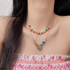 Y2K colorful stone bead women necklace