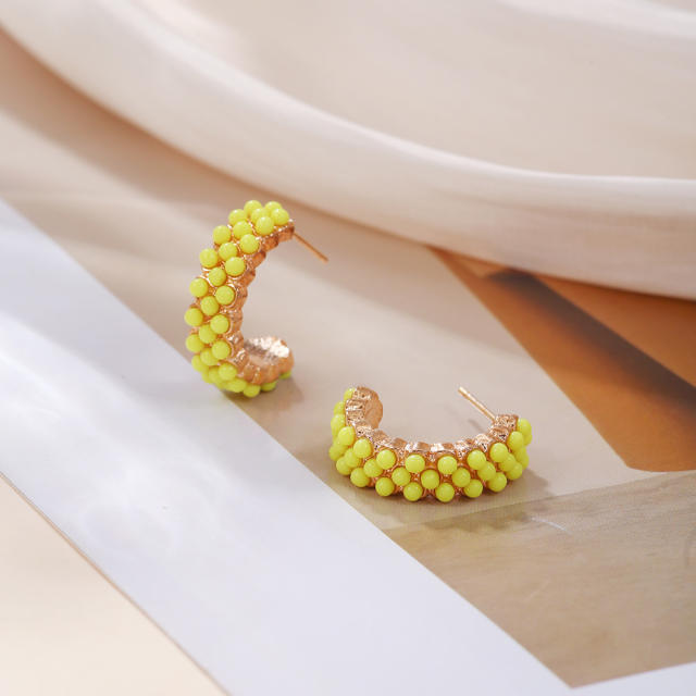 Colorful bead open hoop alloy earrings