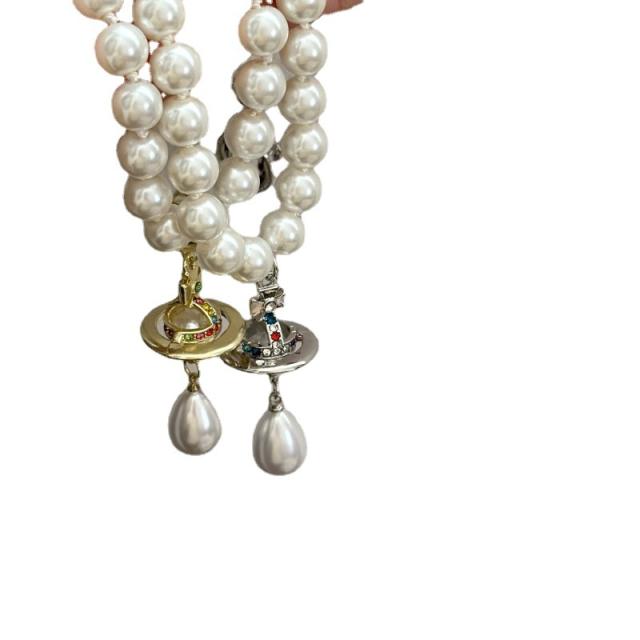 Famous brand Saturn pendant pearl necklace