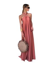 Elegant plain color stain halter neck maxi dress