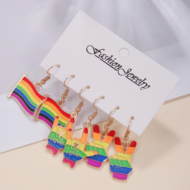 3pair rainbow enamel heart earrings set