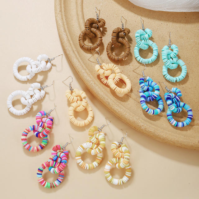 Boho colorful clay beads circle dangle earrings
