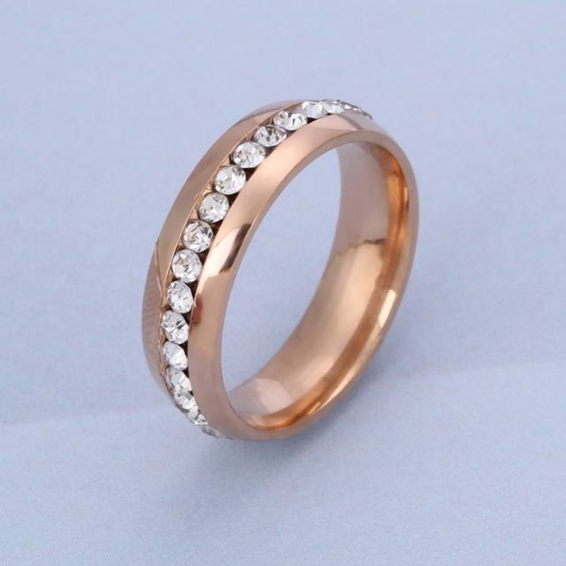 Delicate rhinestone stainless steel rings band