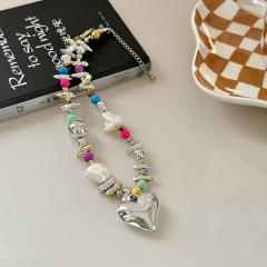 Y2K colorful bead chunky heart pendant necklace