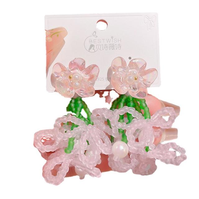 Handmade bead flower earrings
