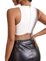 Y2K sexy rhinestone tassel plain color cropped tops