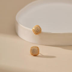 18KG pave setting cubic zircon square copper studs earrings
