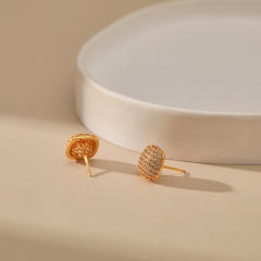 18KG pave setting cubic zircon square copper studs earrings