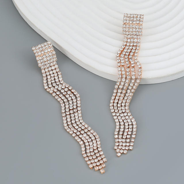 Luxury diamond wave tassel earrings