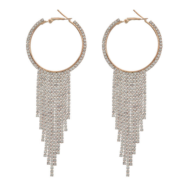 Elegant diamond tassel alloy hoop earrings