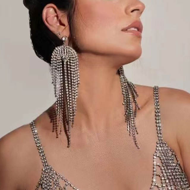 Luxury full diamond tassel women earrings