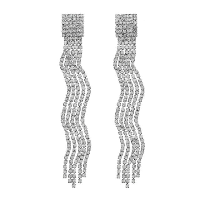 Luxury diamond wave tassel earrings