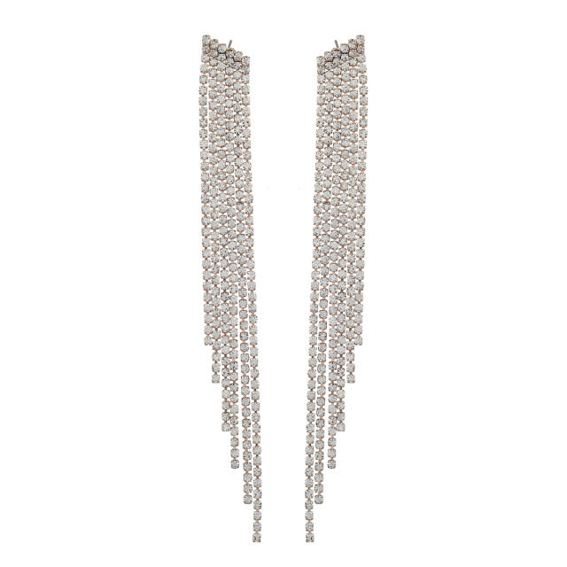Luxury diamond tassel long earrings