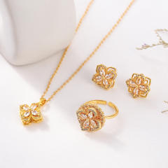AAA cubic zircon rotatable clover stainless steel chain necklace set