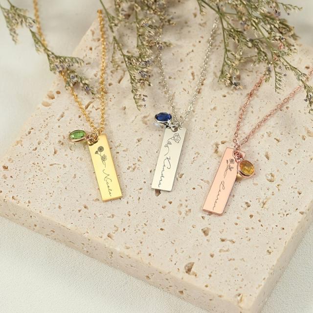 Personality stainless steel bar stamped necklace with birthstone