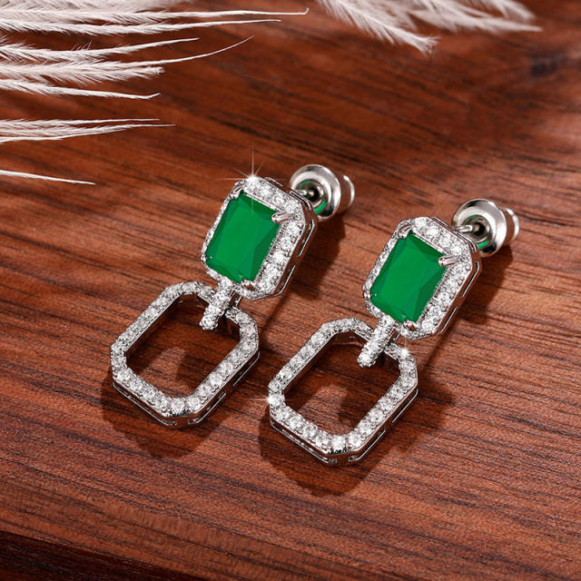 Elegant emerald statement geometric copper earrings