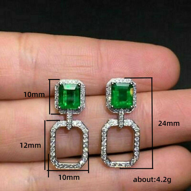 Elegant emerald statement geometric copper earrings