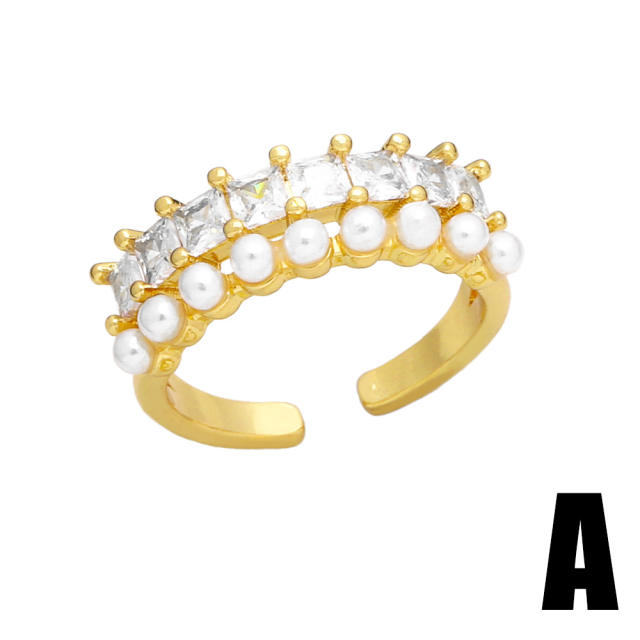 Eleagnt cubic zircon pearl bead real gold plated rings