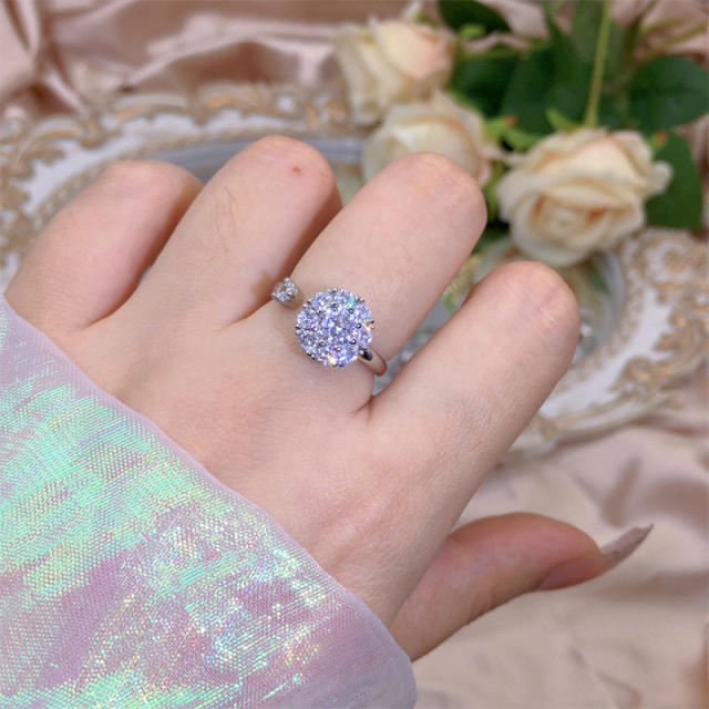 Delicate diamond flower clover copper rotatable fidget rings