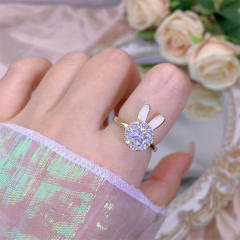 Delicate diamond flower clover copper rotatable fidget rings