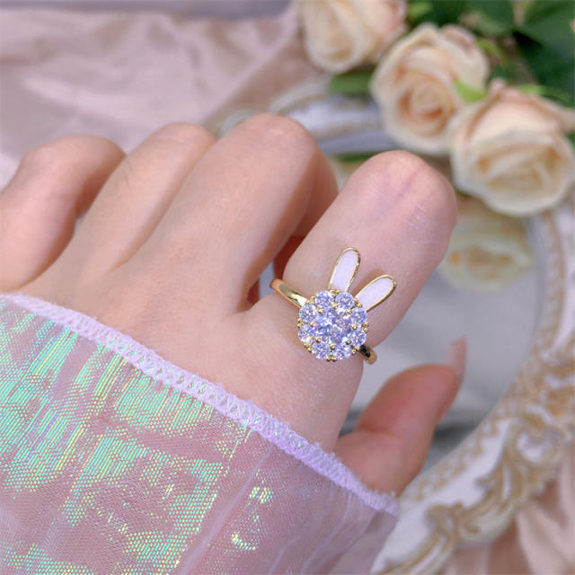 Delicate diamond flower clover copper rotatable fidget rings