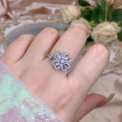 Delicate diamond flower clover copper rotatable fidget rings