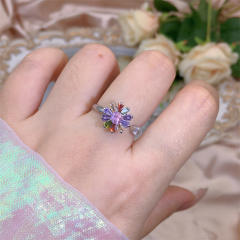 Delicate diamond flower clover copper rotatable fidget rings