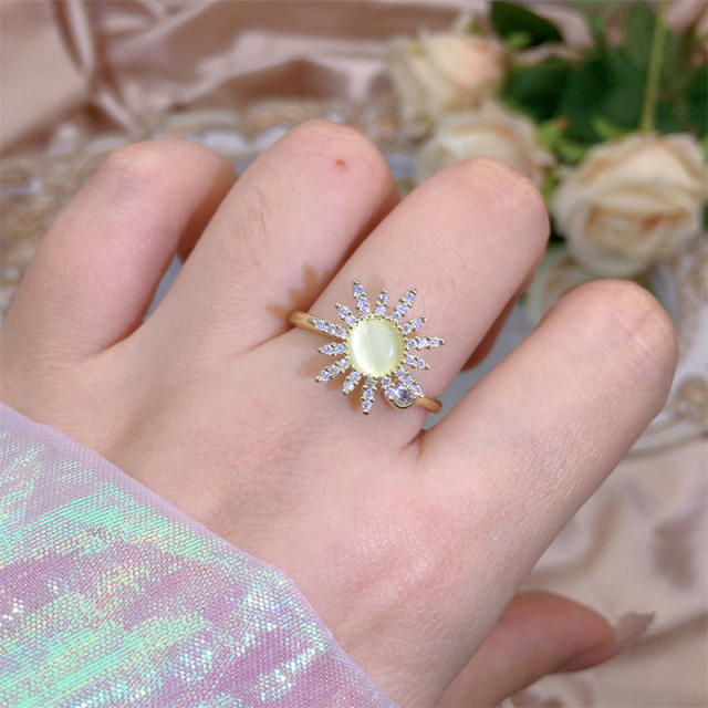 Delicate diamond flower clover copper rotatable fidget rings