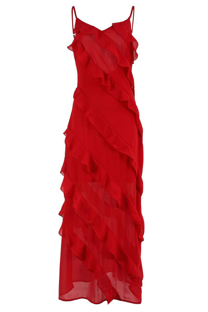 Hot sale plain color chiffon ruffle camisole maxi dress