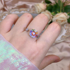 Delicate diamond flower clover copper rotatable fidget rings