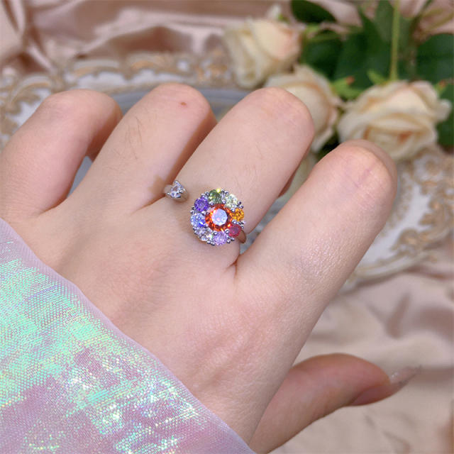 Delicate diamond flower clover copper rotatable fidget rings
