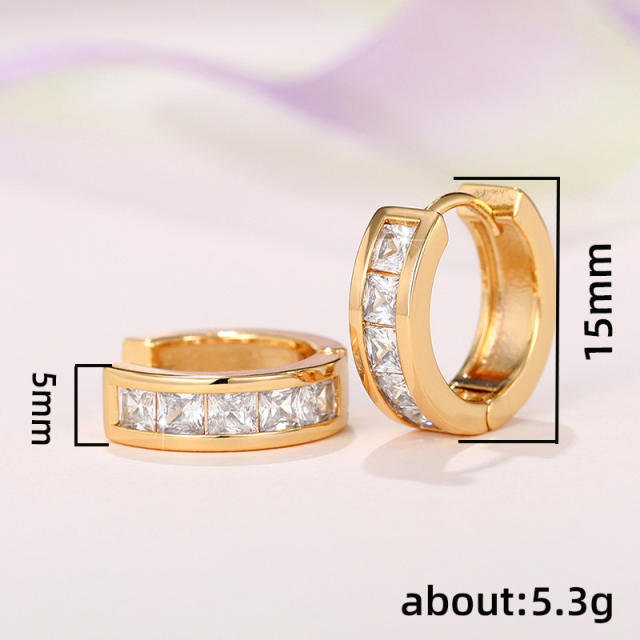 Concise cubic zircon diamond copper huggie earrings