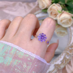 Delicate diamond flower clover copper rotatable fidget rings