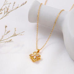 AAA cubic zircon rotatable clover stainless steel chain necklace set