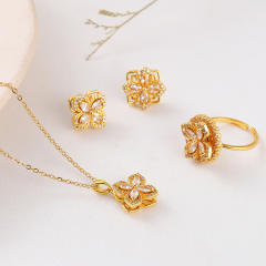 AAA cubic zircon rotatable clover stainless steel chain necklace set