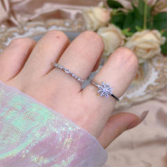 Delicate diamond flower clover copper rotatable fidget rings