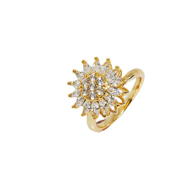 TIKTOK hot sale diamond sunflower rotatable copper fidget rings