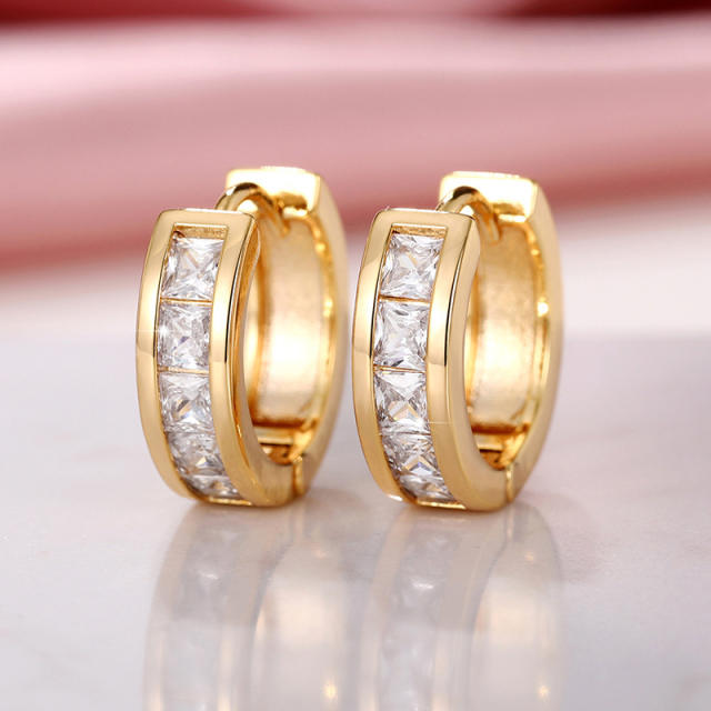 Concise cubic zircon diamond copper huggie earrings