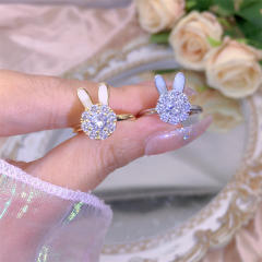 Delicate diamond flower clover copper rotatable fidget rings