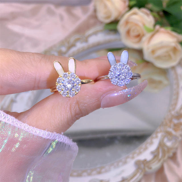 Delicate diamond flower clover copper rotatable fidget rings