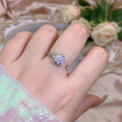 Delicate diamond flower clover copper rotatable fidget rings