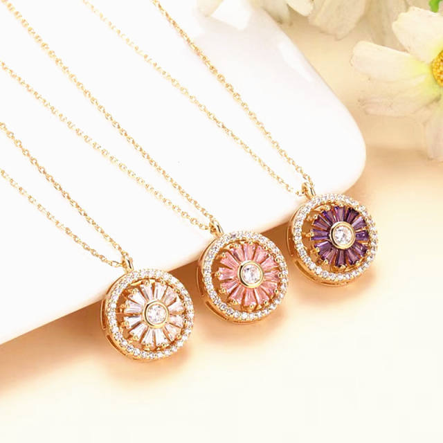 Hot sale delicate cubic zircon diamond rotatalble copper necklace rings set