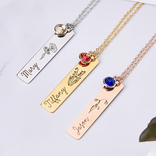Personality stainless steel bar stamped necklace with birthstone