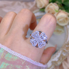 Delicate diamond flower clover copper rotatable fidget rings