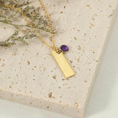 Personality stainless steel bar stamped necklace with birthstone