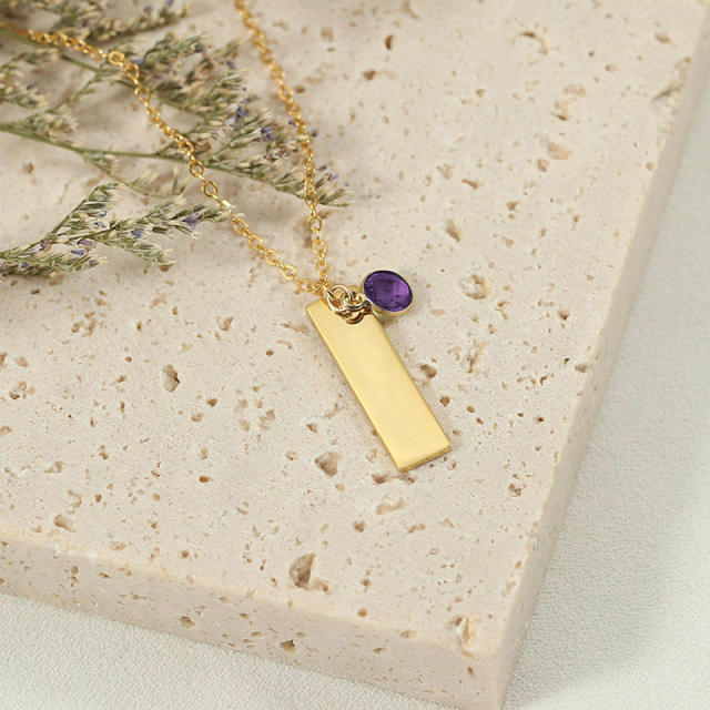 Personality stainless steel bar stamped necklace with birthstone