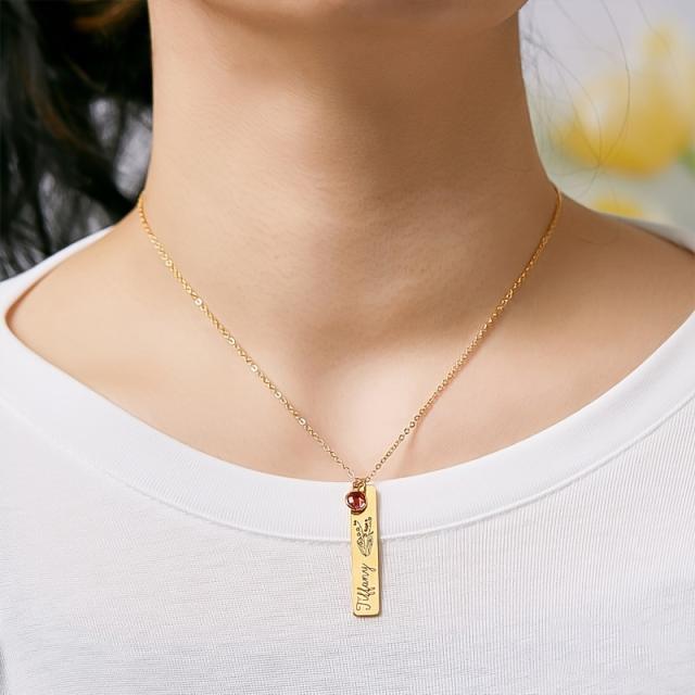 Personality stainless steel bar stamped necklace with birthstone