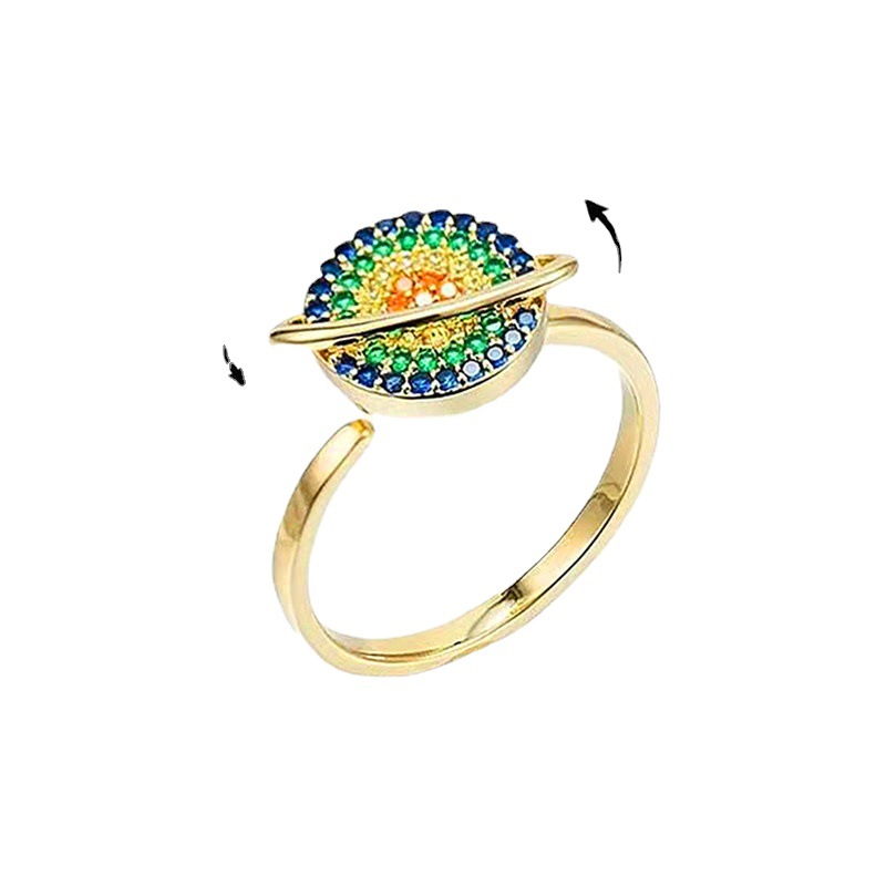 Delicate color diamond star rotatable copper fidget rings,