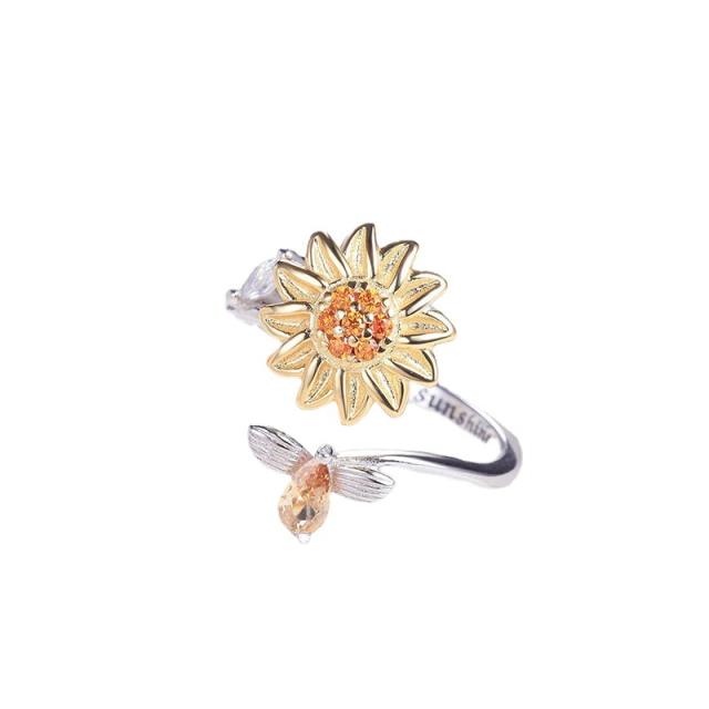You are my sunshine sunflower rotatable copper fidget rings